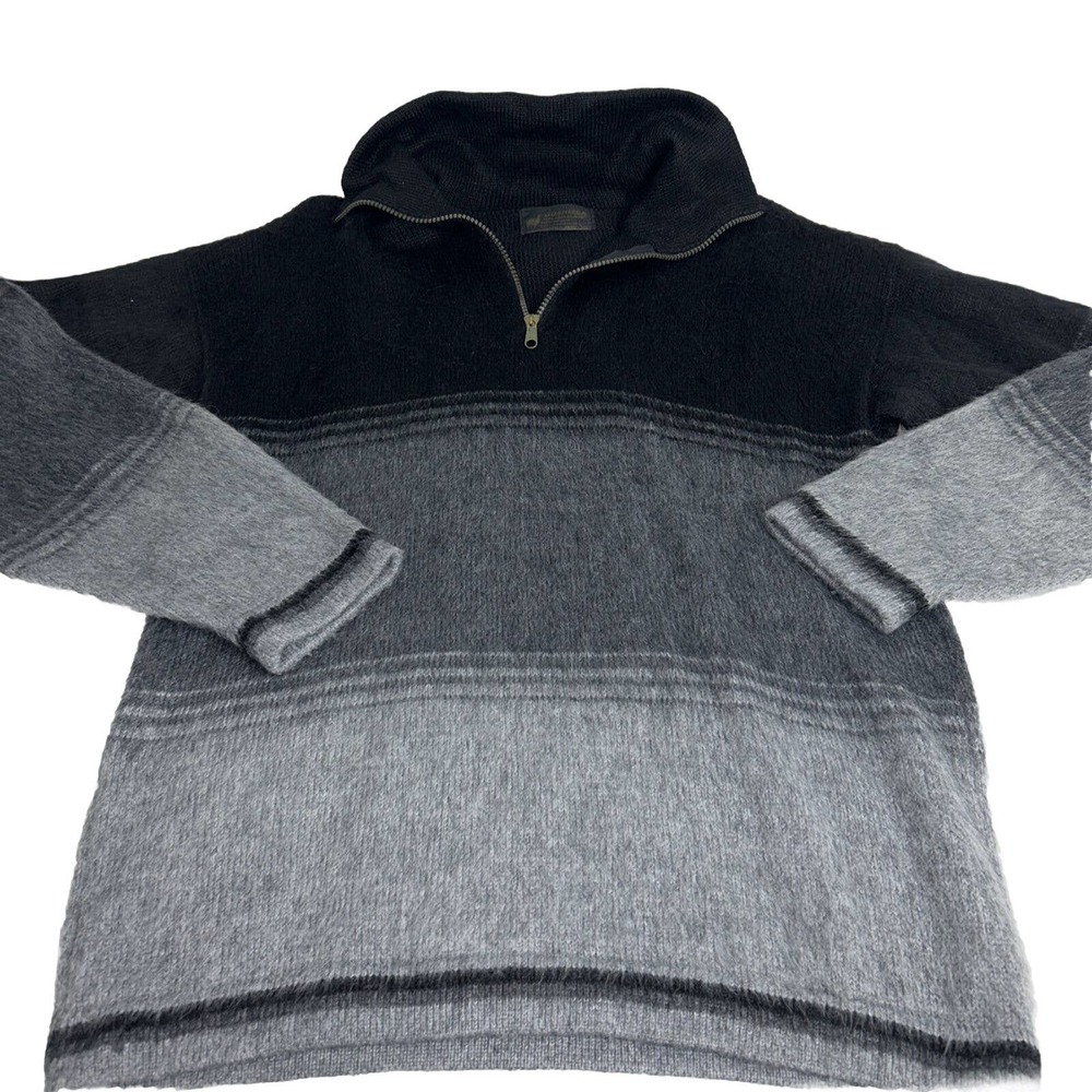 Goshitex Artesanias Sweater Striped Gray Black Southwest Alpaca Wool Sweater Zip